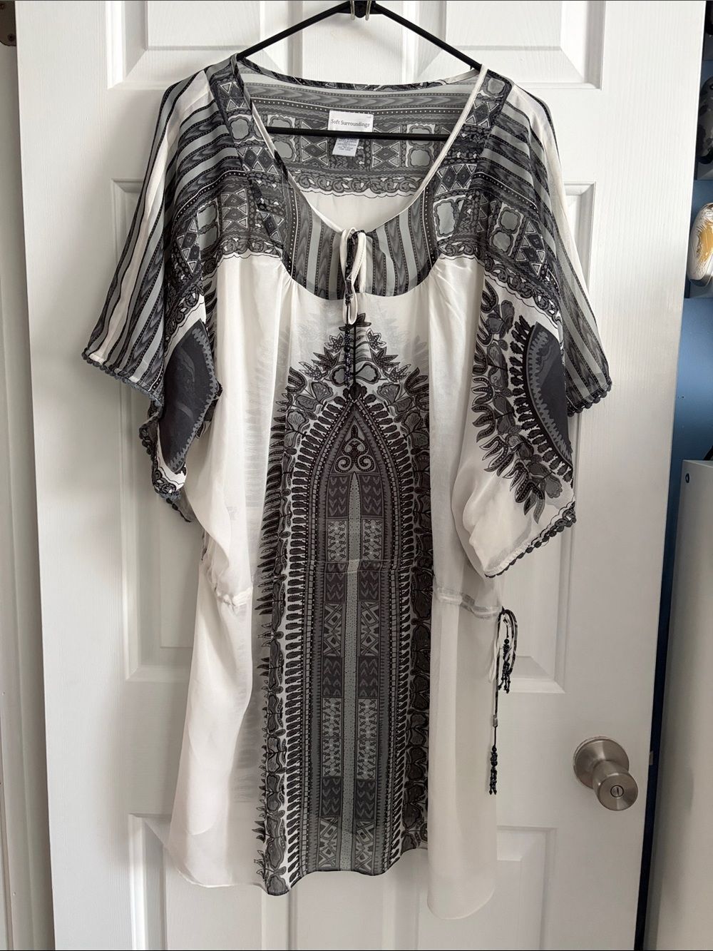 Soft Surroundings Sheer Beaded Boho Tunic Cover Up Size L
